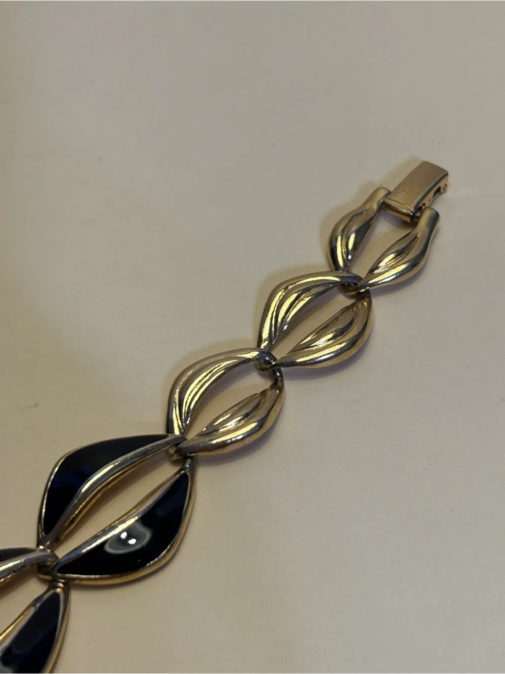 Vintage Trifari Gold-Tone Black Enamel Bracelet 7.25”